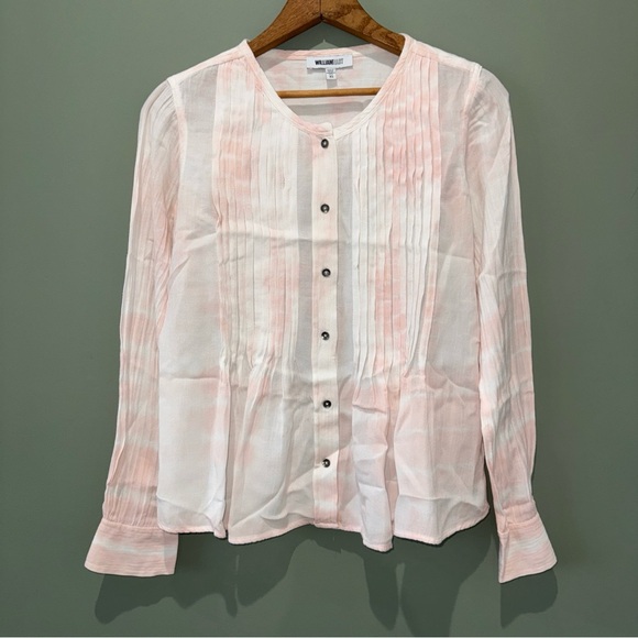 William Rast White Pink Ombre Pleated Button Front Long Sleeve Shirt XS - Picture 1 of 10